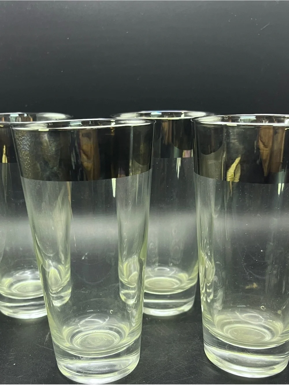 DOROTHY THORPE Silver Band Rim Highball Glasses Vintage Tumblers Set of 4